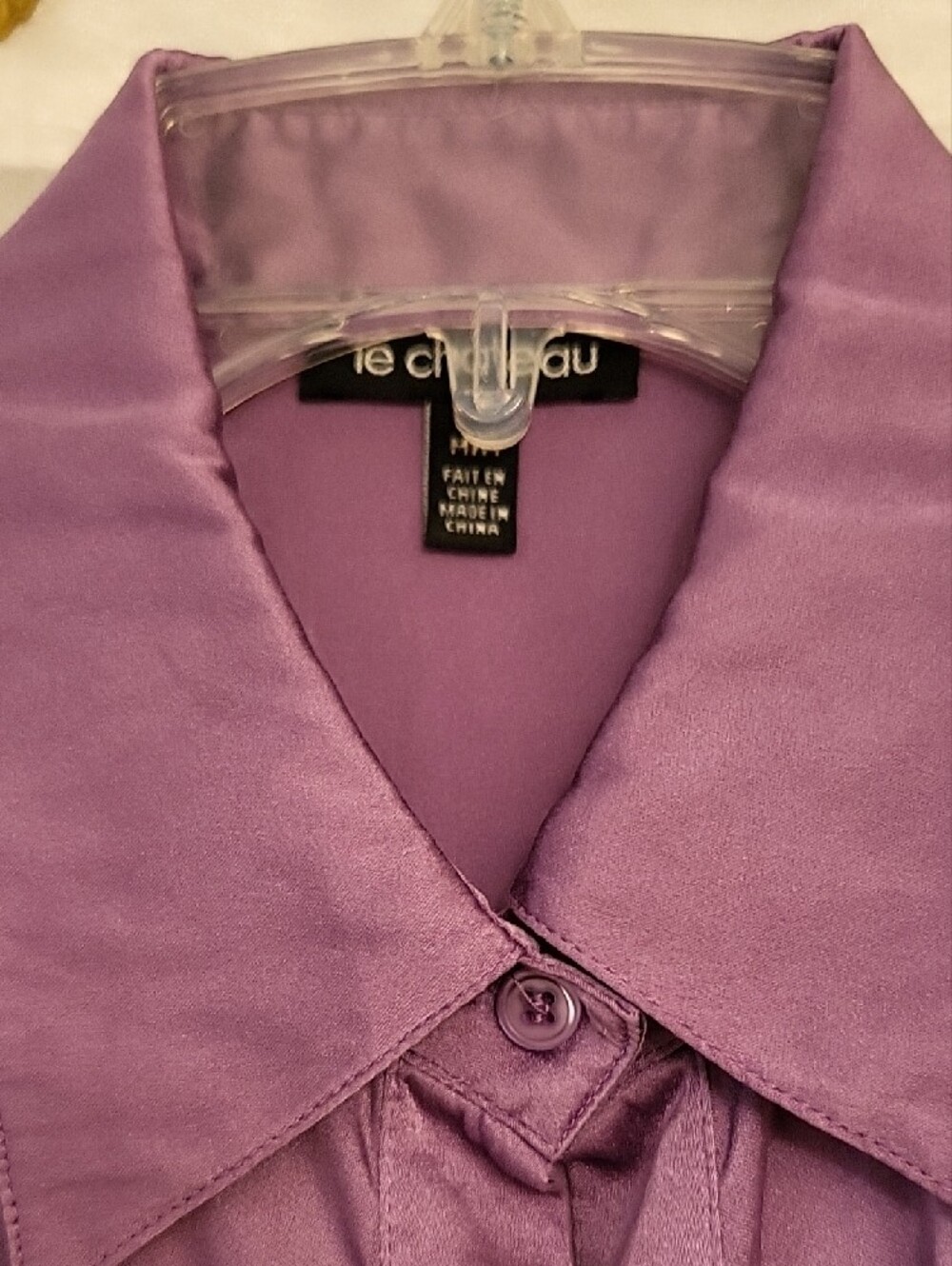 Le Chateau Lilac Purple Stretch Silk Tailored Short Sleeve Blouse with Belt, M - Picture 12 of 16